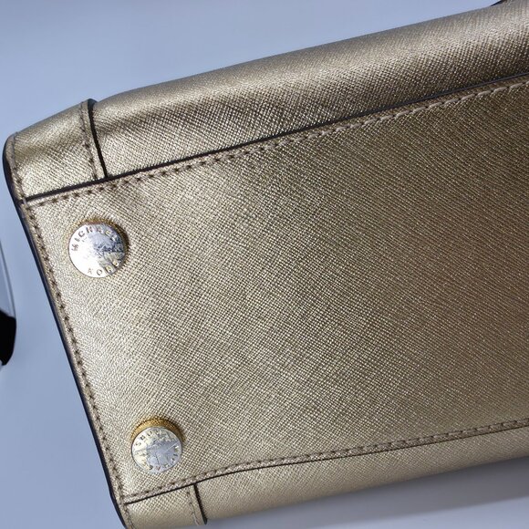 Michael Kors Dillon Large Satchel Champagne Gold Saffiano Leather - Picture 16 of 16